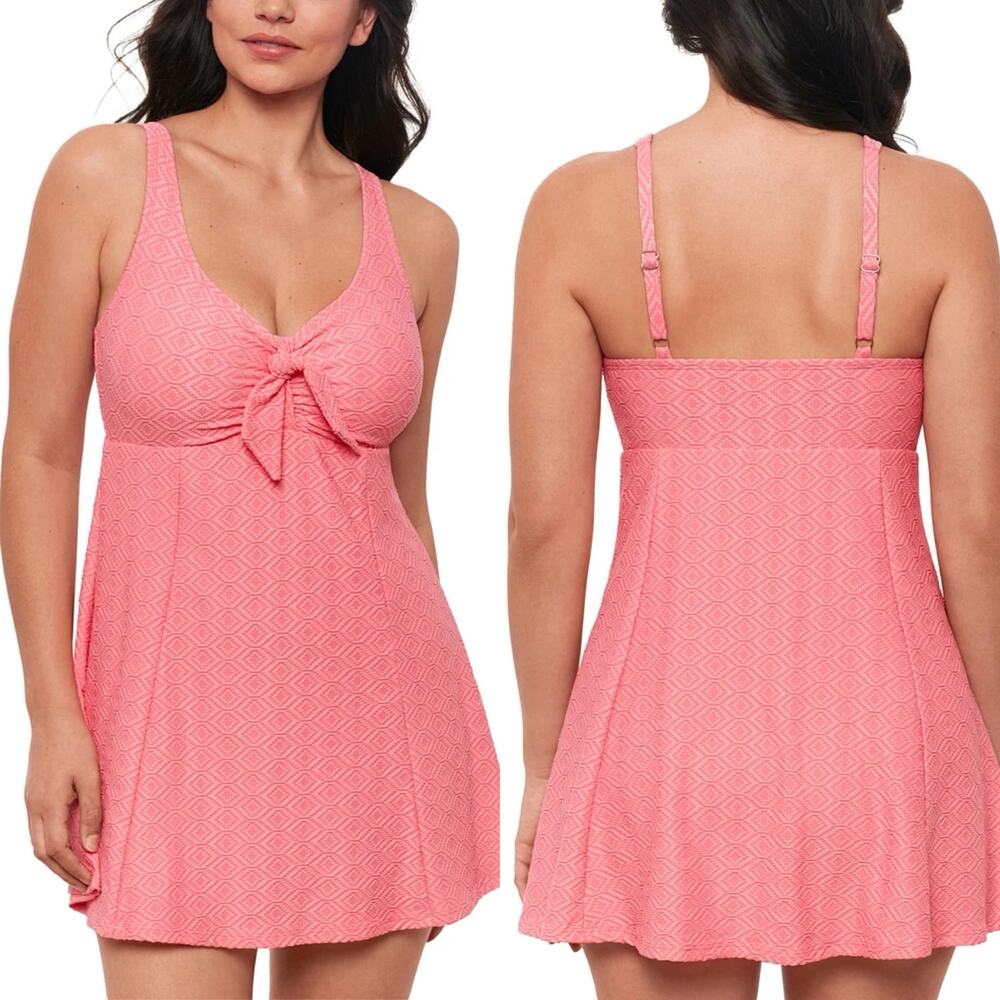 Swim Solutions Geometric One Piece Swim Dress Pink Women’s 8 NWT